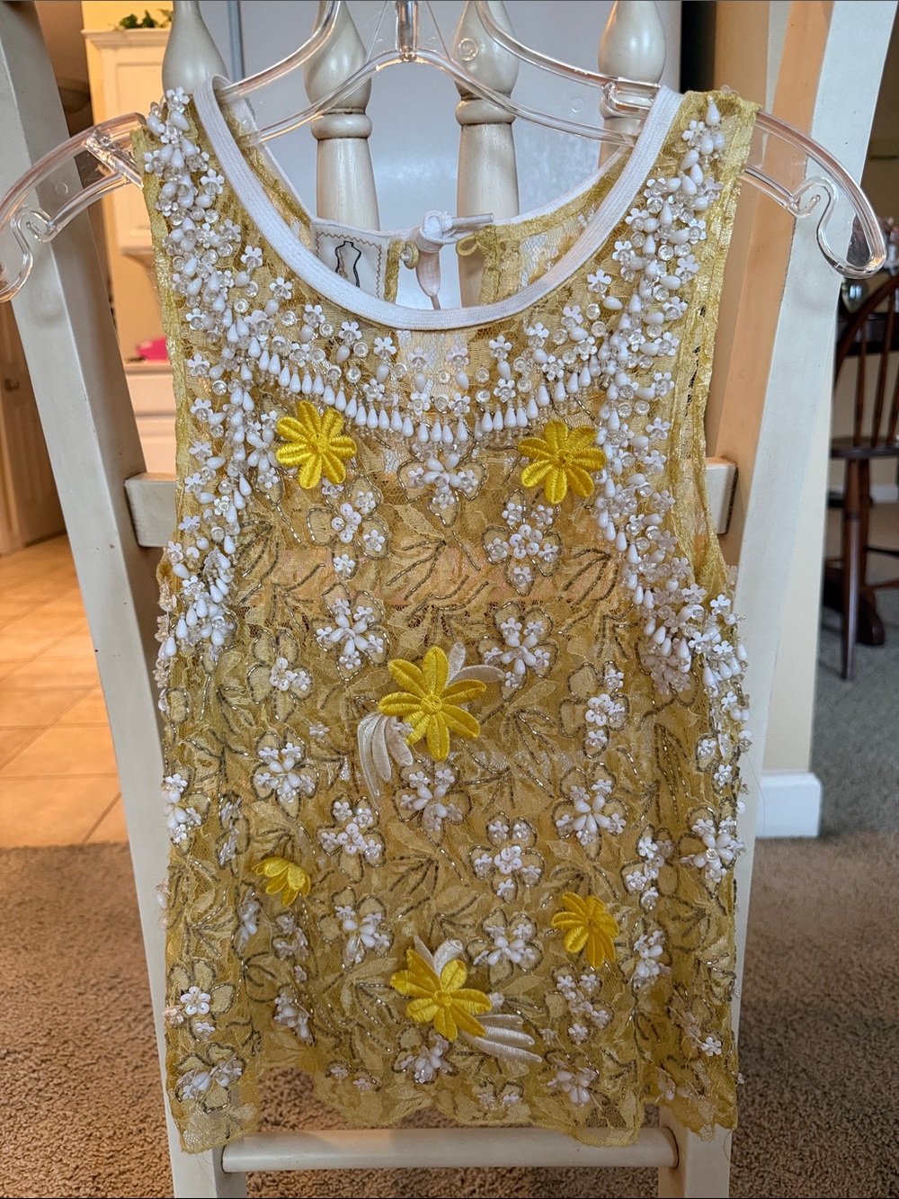Kay Unger Yellow Embellished Floral Girls Dress Top